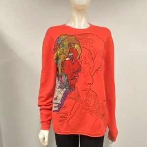 RAW 7 Orange Faces 100% Cashmere Crewneck Sweater Small S